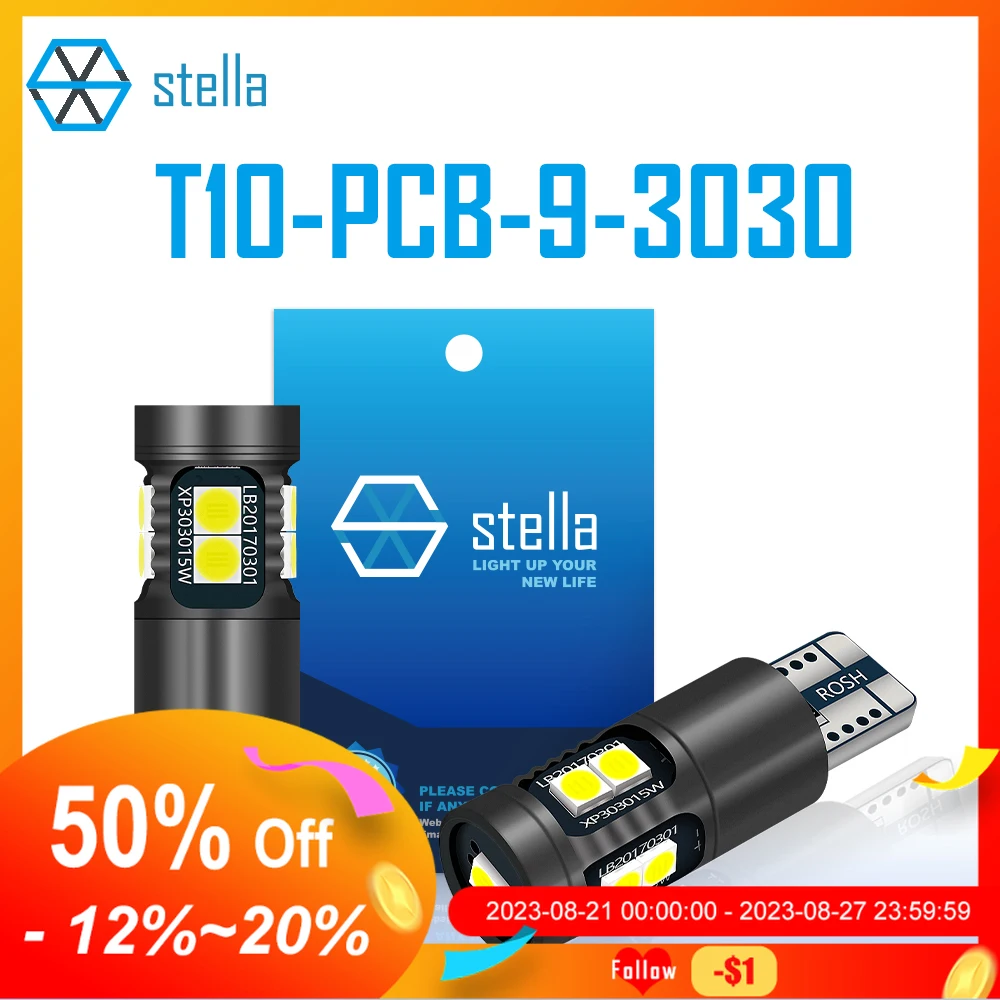 Лампа Stella 2 светодиодный T10 W5W 168 192 194 501 с высокой яркостью, чип Canbus 9SMD 3030, 6000K, белого цвета, для автомобильного чтения, стоп-фотолампы 12/24 В