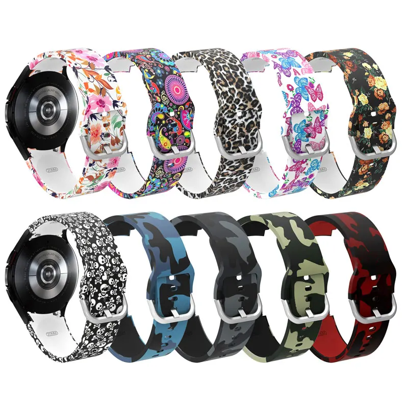 

No Gaps Silicone Strap For Samsung Galaxy Watch 4 44mm 40mm Curved end Printing Bracelet Galaxy Watch4 Classic 46mm 42mm Band