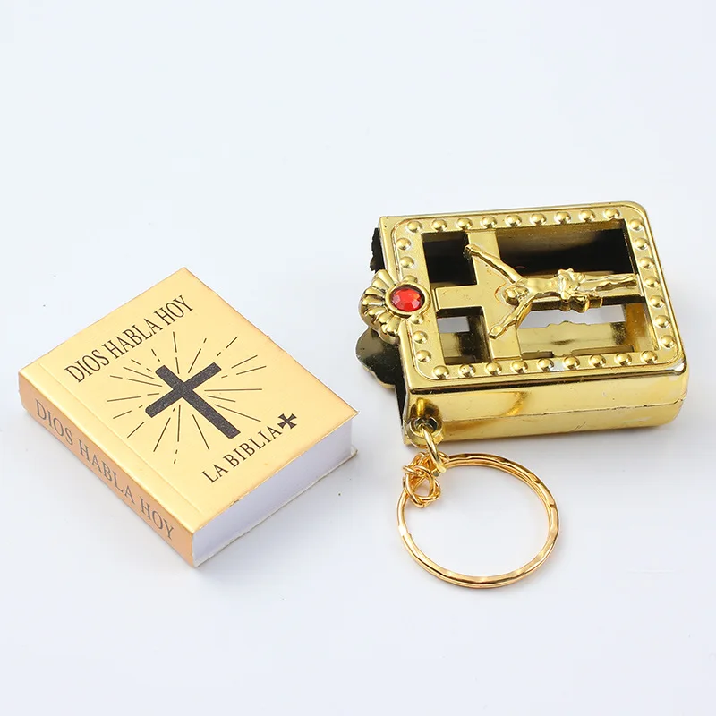 

10pcs Mini Holy Bible Keychain Religious Miniature Paper Spiritual Christian Jesus Cover Keyring Gift Party Favor