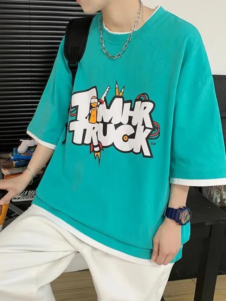 

Letter Printed Short-sleeved T-shirt + Gray Casual Pants Men's Suit Korean Trend Loose Hip Hop Student Summer Preppy 2pcs Sets