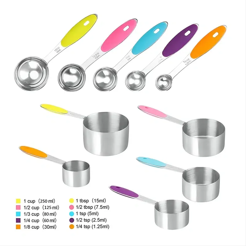 

403 Stainless Steel Measuring Cup And Spoon Set With Colorful Silicone Handle baking accessories and tools