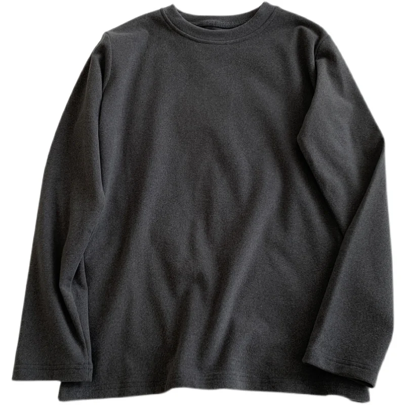 Korean Sle Simple Basic Solid Dralon round Neck Long sleeve Bottoming Shirt Women Loose Inner wear Thick Warm T-shirt Winter