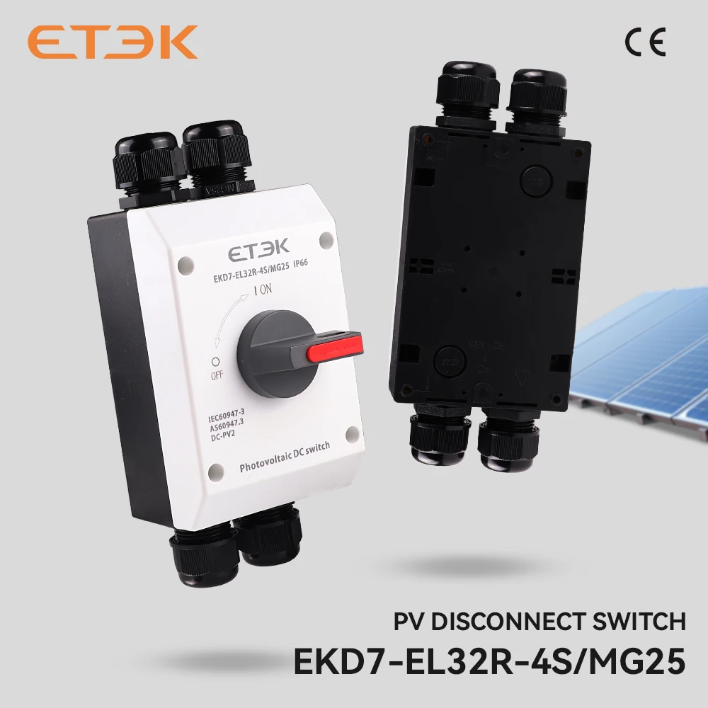 Солнечная система ETEK, переключатель постоянного тока IP66 32A, наружный PV солнечный переключатель 4P 1000V UKPM, Вращающаяся ручка IP66, водонепроницаемый EKD7 (art.: 3920c8df02c8f) - 3920c8df02c8f