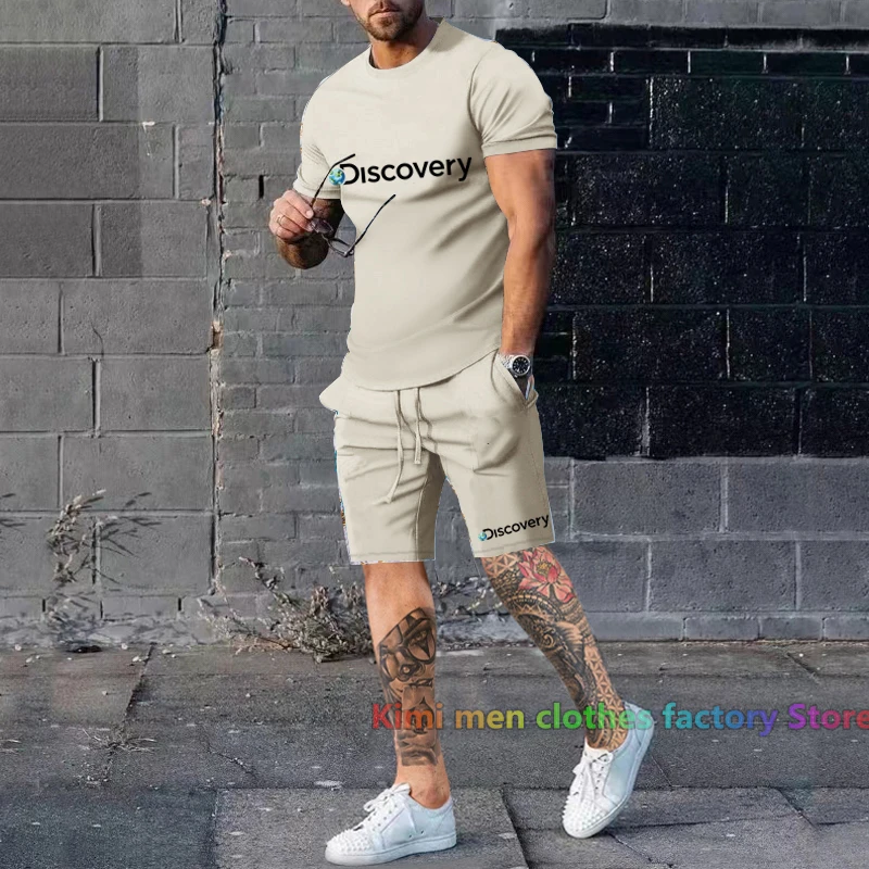 Summer tshirt set Discover Print men Short Outfits set Men Short Sleeve T-shirt Shorts Tracksuit Jogging suit Cotton 2 piece set