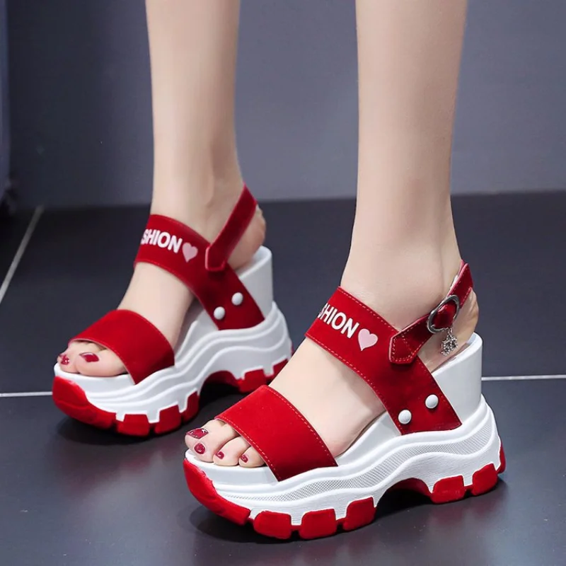 

Platform Sandals Sports New Summer Chunky High Heels Female Wedges Shoes for Women's Fish Toe Red Fashion Red Sandalia Feminina