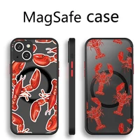 animal lobster crab phone case transparent magsafe magnetic magnet for iphone 13 12 11 pro max mini wireless charging cover