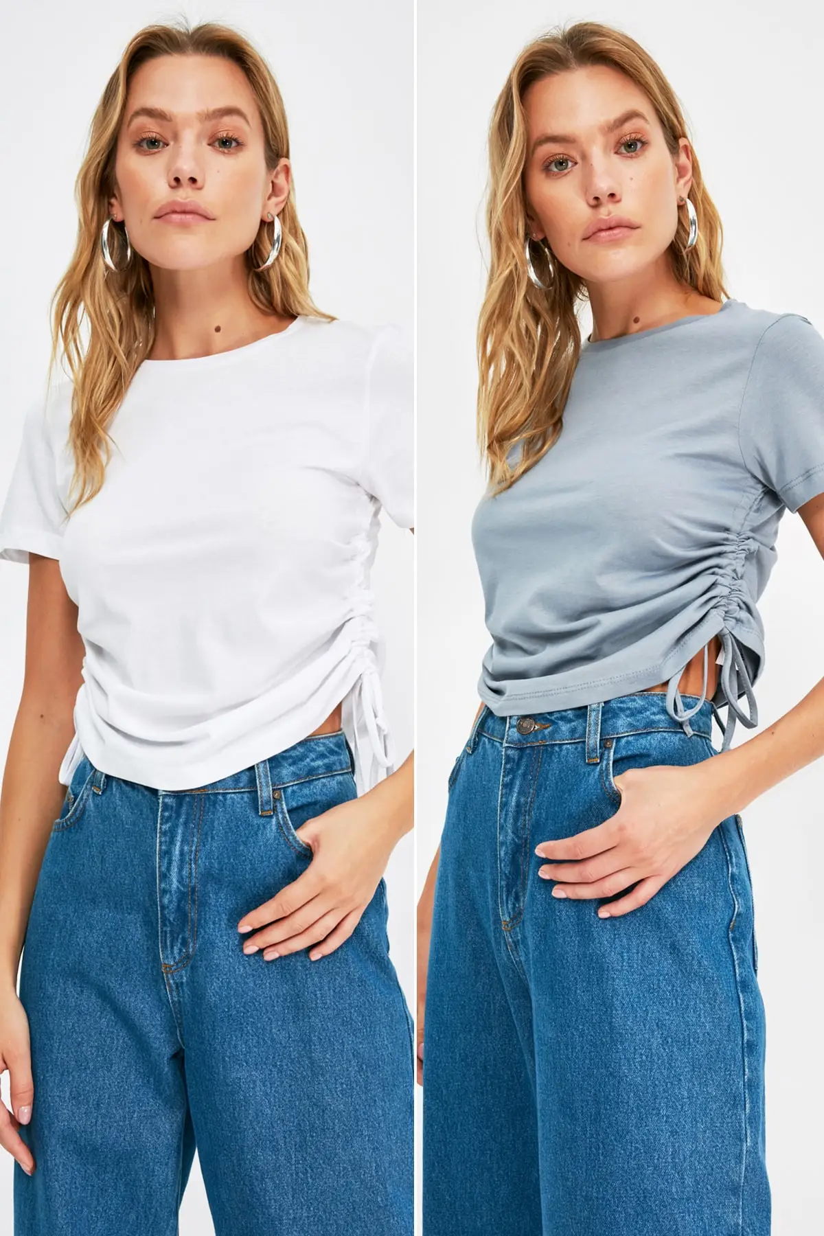 

Trendyol 2'li Package Shirred Basic Knitted T-Shirt TWOSS21TS3828