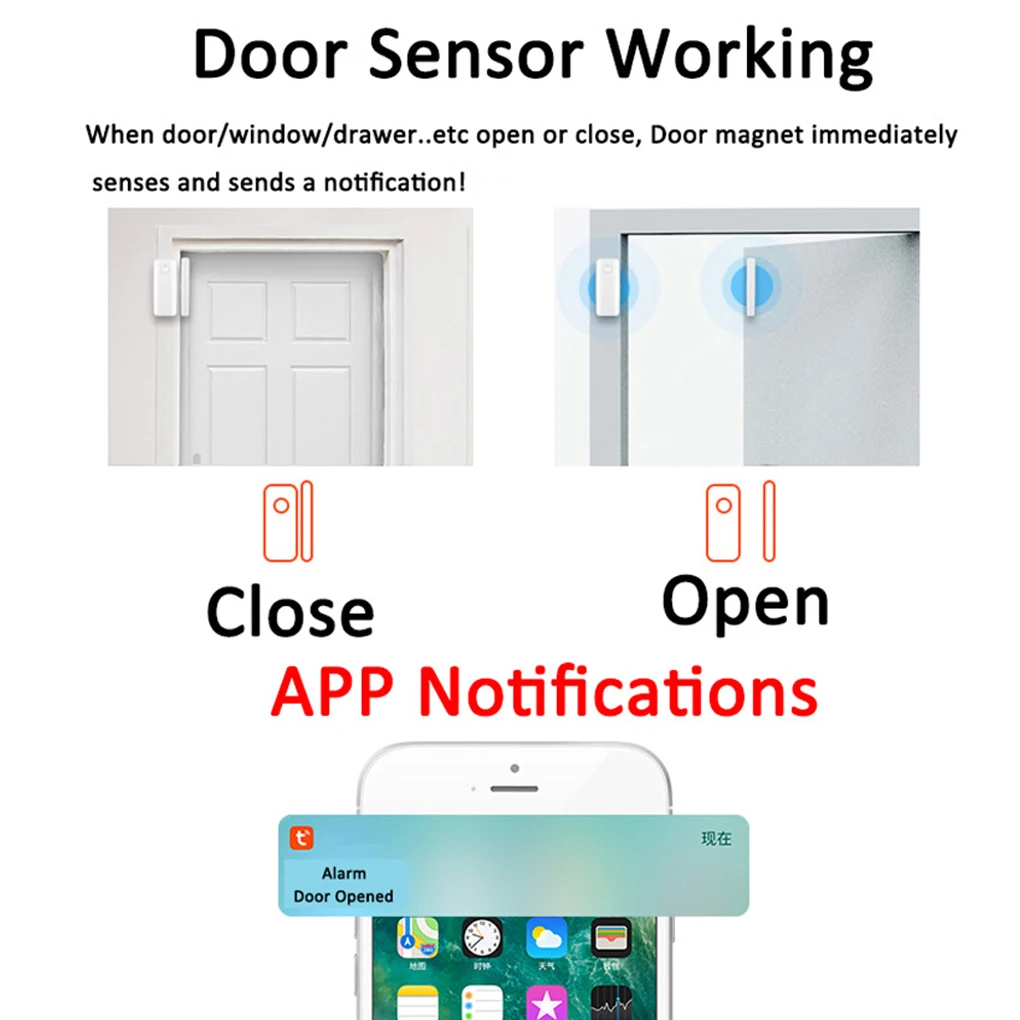 

Smart Wireless Door Sensor Open Close Detector Intelligent Battery-Operated Double-sided Burglar Alarm Doors Lock Sensors