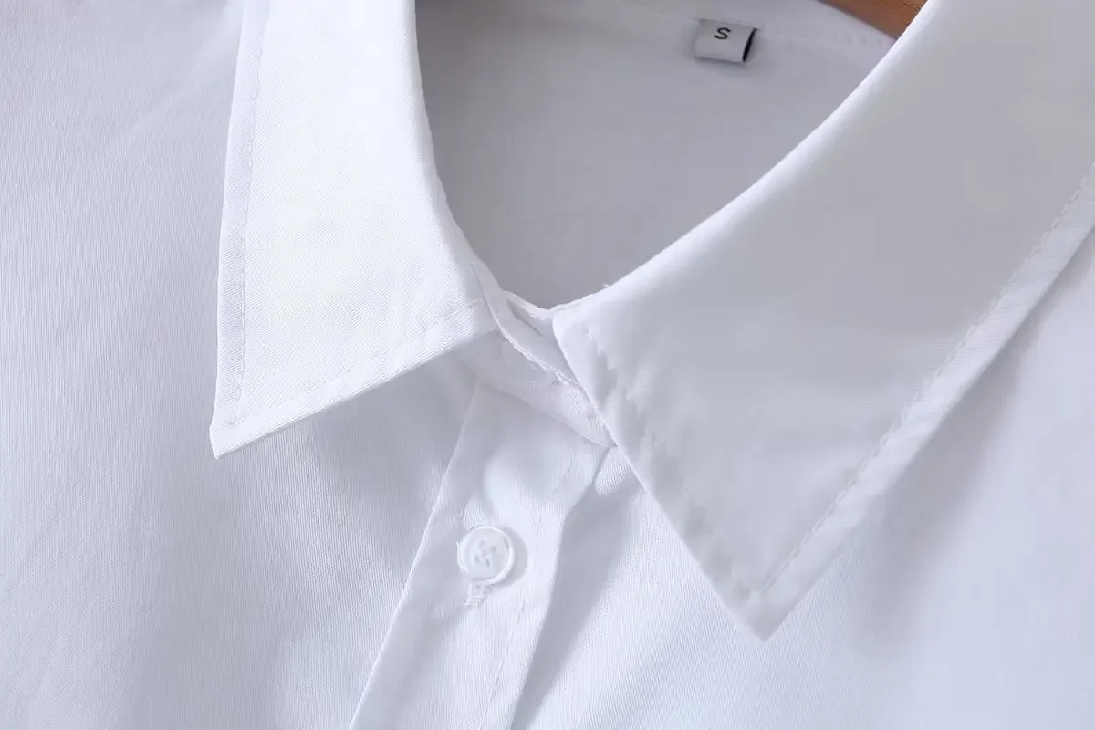 Женская модная элегантная рубашка из поплина с открытой спиной и лацканами