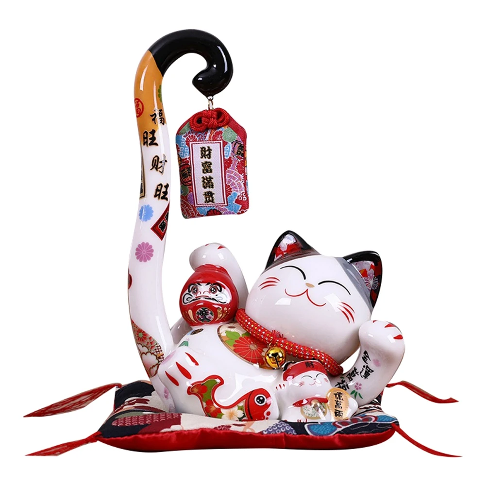 

8.6 Inch Ceramic Maneki Lucky Money Box Coin Bank Japanese Long Tail Fortune Feng Shui Home Decor ,A