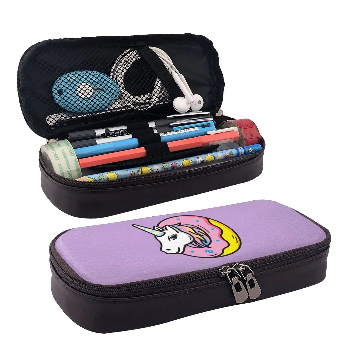 

Cartoon Unicorn Donut Leather Pencil Case Zipper Pencil Box Stationery Pen Pouch for Boys Girls School Students Work Office