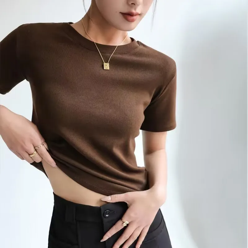 

Топ женский хлопковый с коротким рукавом, модный Свободный дышащий Повседневный с круглым вырезом и короткими рукавами, на лето