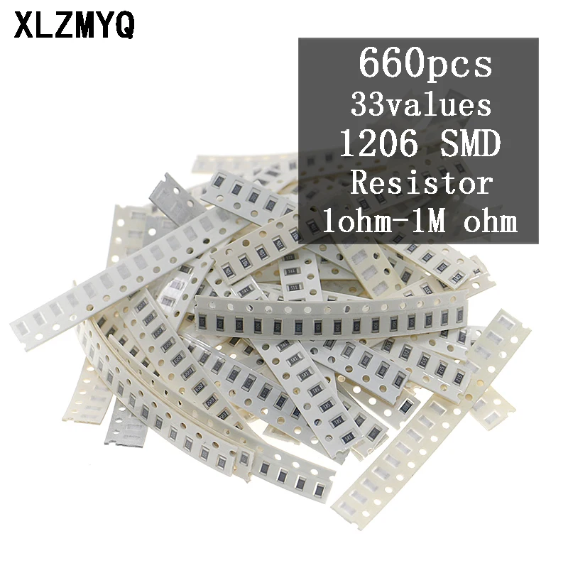 

660pcs 1206 SMD Resistor Assortment Kit 1ohm-1M ohm Resistors SMD Set 1% 33values 1206 Resistance Sample Pack 10R 470R 680R 4K7