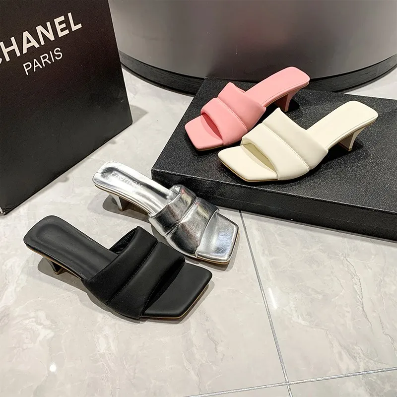 Шлепанцы женские на высоком каблуке повседневные мягкие туфли Роскошные тонкие