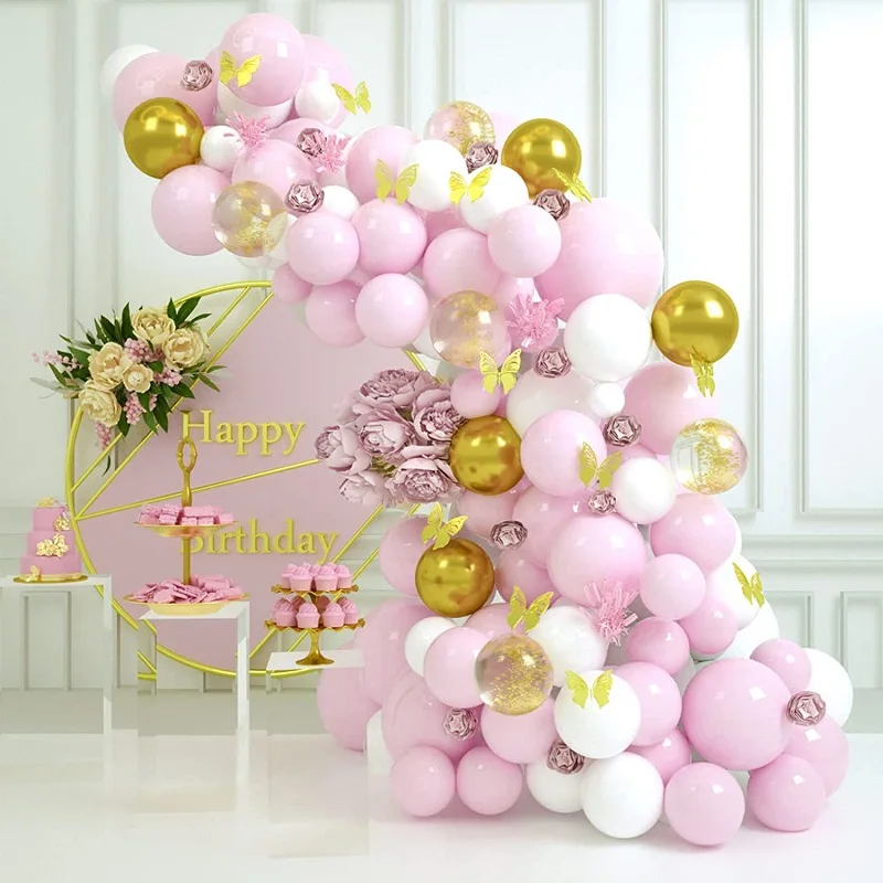 

122 шт., розовые и золотые белые воздушные шары
