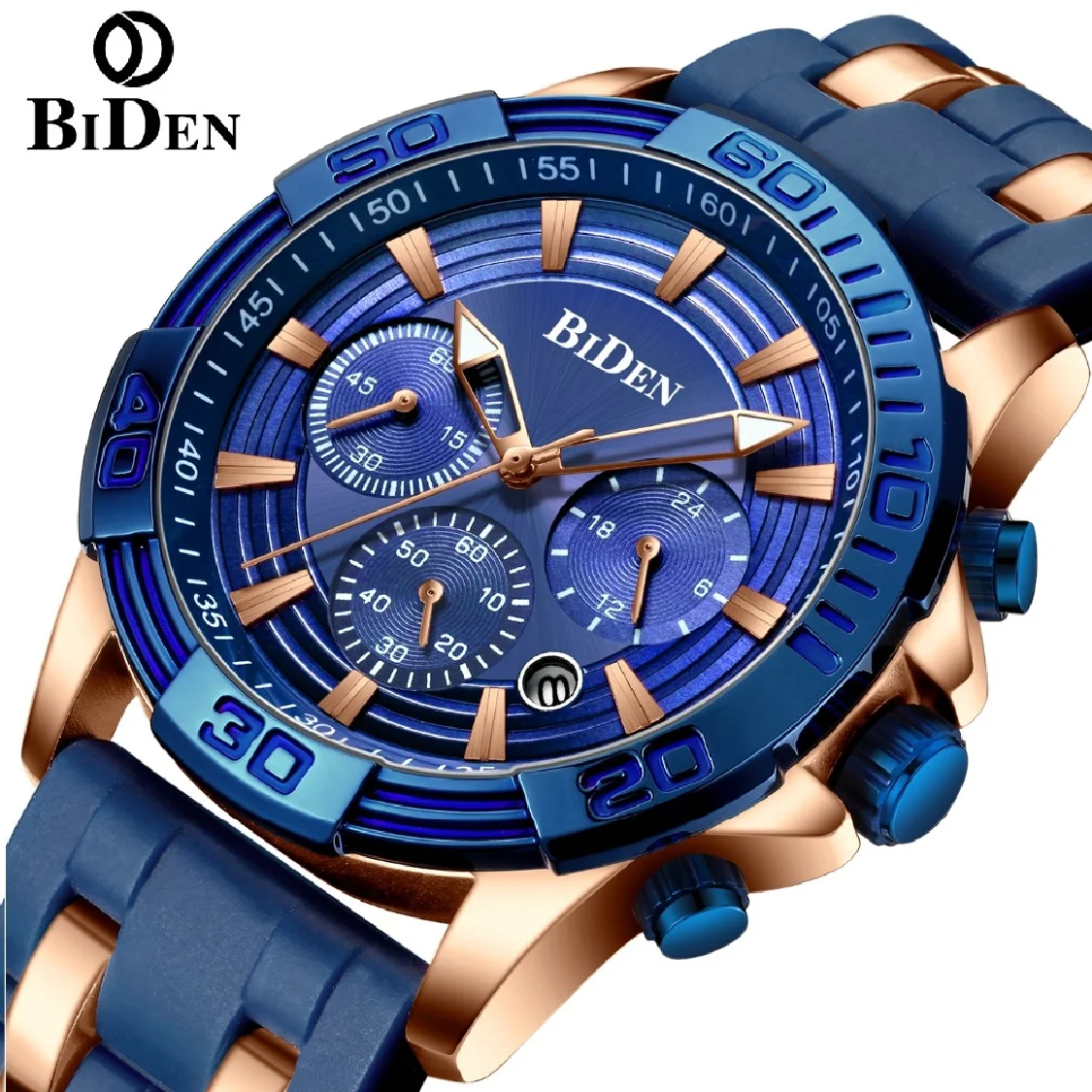 

BIDEN Men's Sports Chronograph Quartz Wrist Watches Army Silicone Waterproof Stopwatch Relojios Masculinos Man Clock gift box