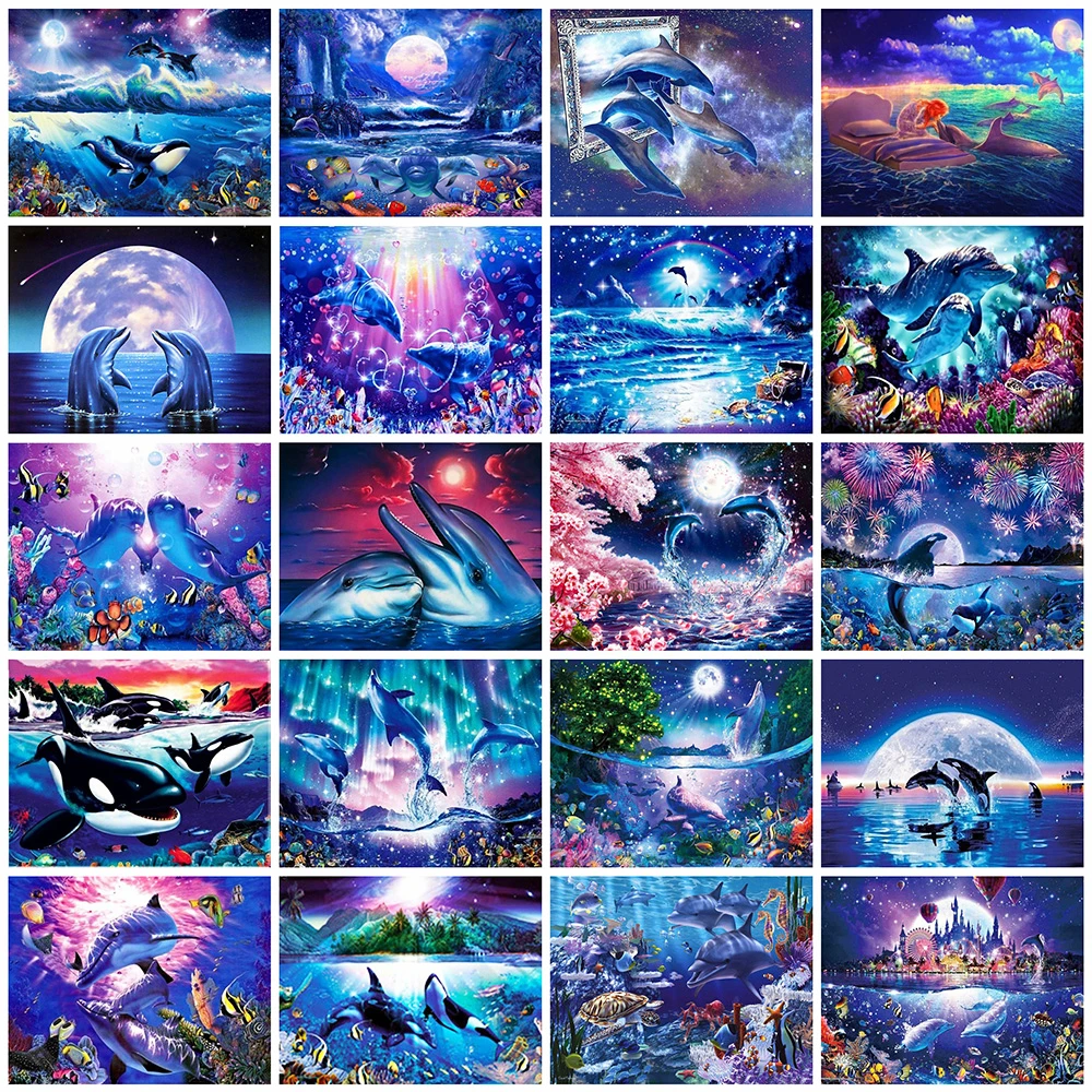 

5D DIY AB Diamond Painting Dolphin Full Square Diamond Embroidery Animals Pictures Of Rhinestones Mosaic Cross Stitch Home Decor