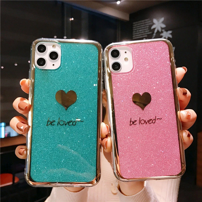 

Luxury Glitter Love Heart Phone Case For iPhone 14 Pro Max 13 12 11 X XR XS 7 8 6 6S Plus SE 2 MiNi Electroplated Soft IMD Cover