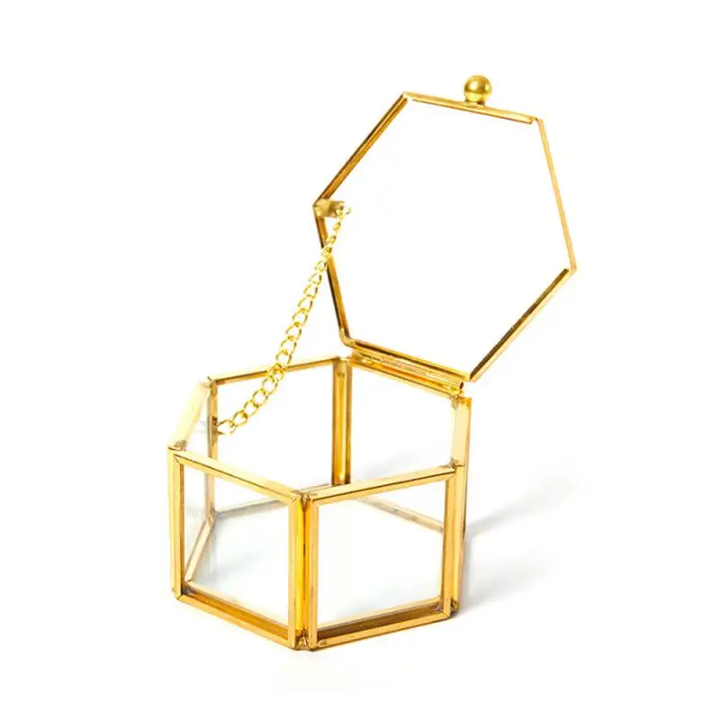 

Transparent Mini Six-sided Flip Ring Box Copper Glass Jewelry Storage Box Wedding Hand Ring Box Jewelry Accessories