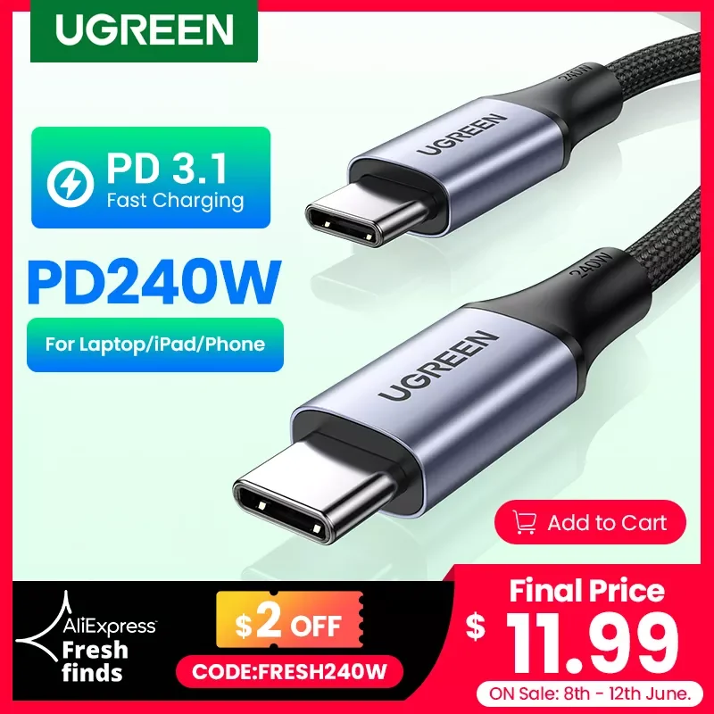 

U-G-REEN 240 Вт USB Type C кабель питания PD3.1 для PS5 Nintendo Switch Galaxy S22 MacBook Блестящий Быстрый зарядный кабель 48 в 5 А USB