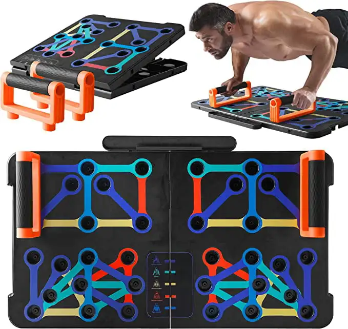 

Push Up Board - Includes 5pcs. Resistance and Elastic Bands, Pilates Rods, Fitness Mat with Carrying Bag for Physical Therapy an