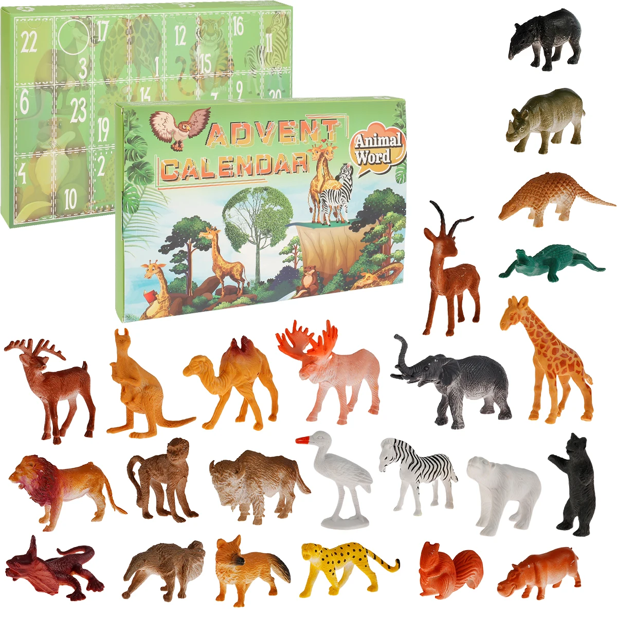 

Christmas Advent Calendar with 24pcs Animal Toys Cute Animal Figure Advent Calendar Christmas 24 Days Countdown Gift Box
