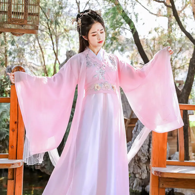 

Женский Традиционный китайский народный костюм ханьфу, танцевальная одежда династии Хань для девушек 2021, Сказочная одежда для косплея, пла...