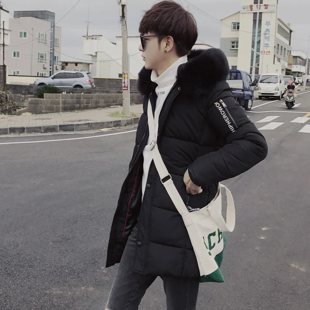 Мужская зимняя куртка на хлопковом наполнителе с меховым капюшоном - купить по