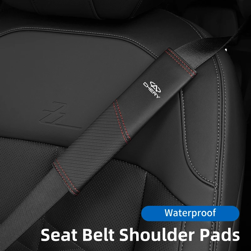 2Pcs Leather Carbon Car Safety Belt Shoulder Cover Pads For Chery Tiggo 5 2 3 7 PRO 8 5X IQ QQ Fulwin Face Arrizo A1 A3 A5