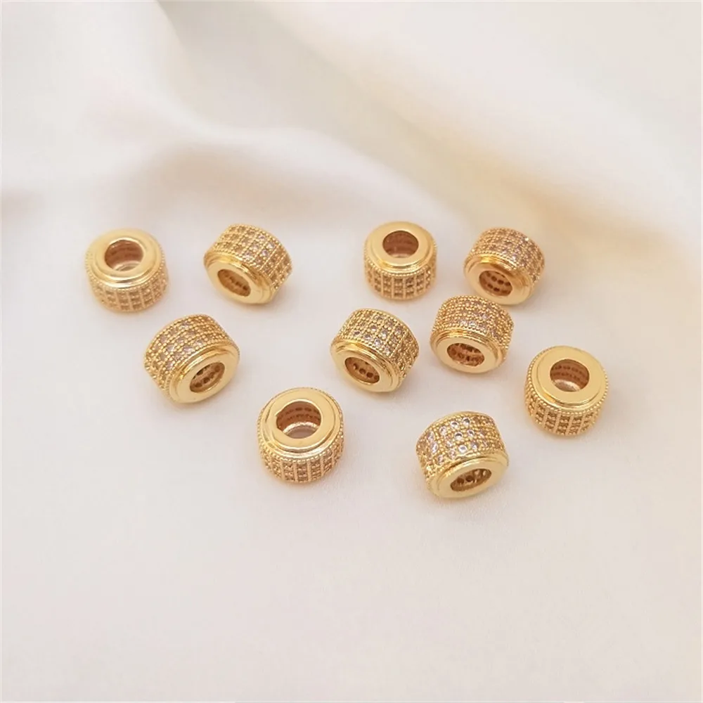

14K Gold Filled Plated Micro-set zircon road pass pendant wheel bead cylinder bead handmade diy jewelry accessories