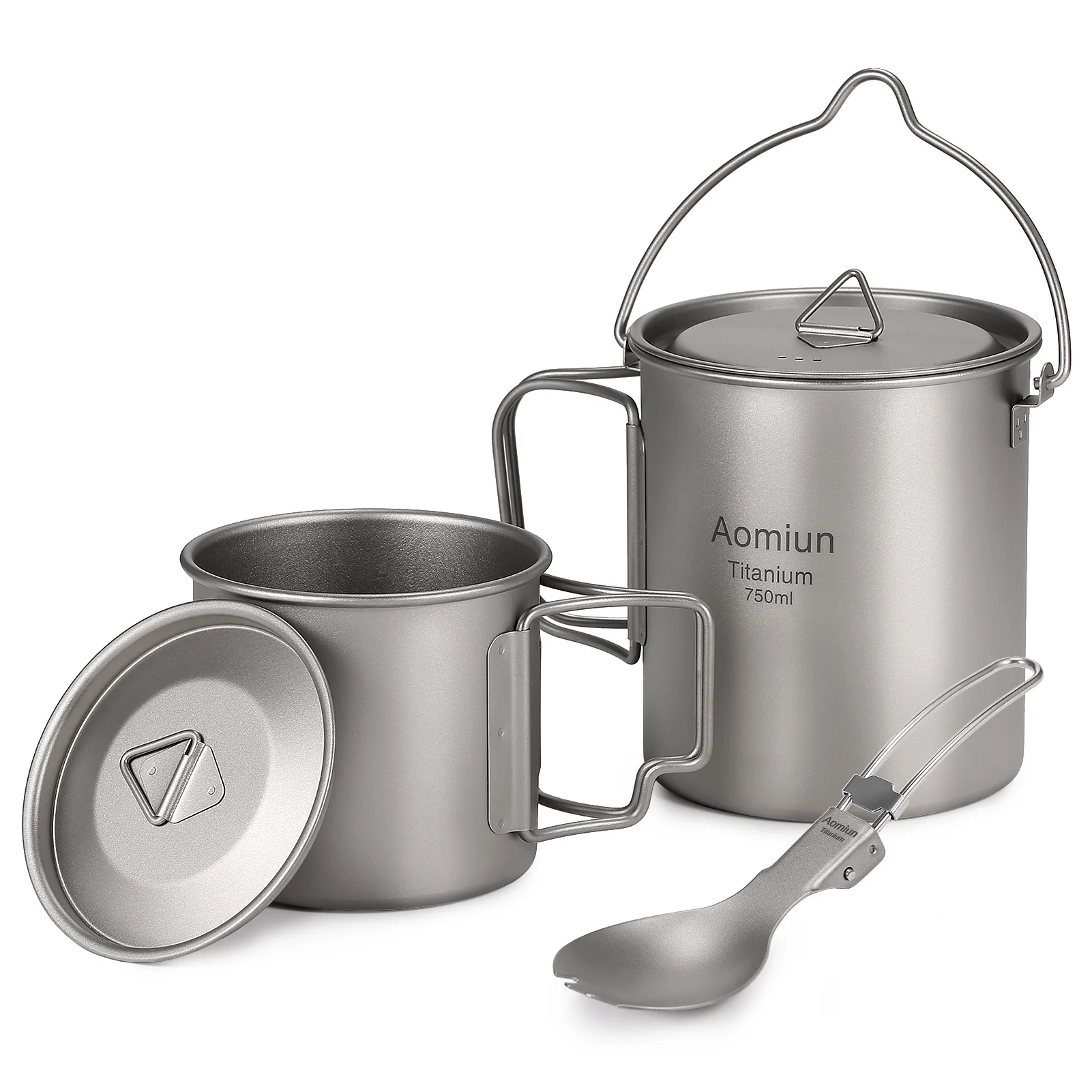 

Aomiun Titanium 750ml Pot Water Cup Mug with Lid Camping Outdoor Pot Cup Folding Spork for Outdoor Camping Hiking Backpacking