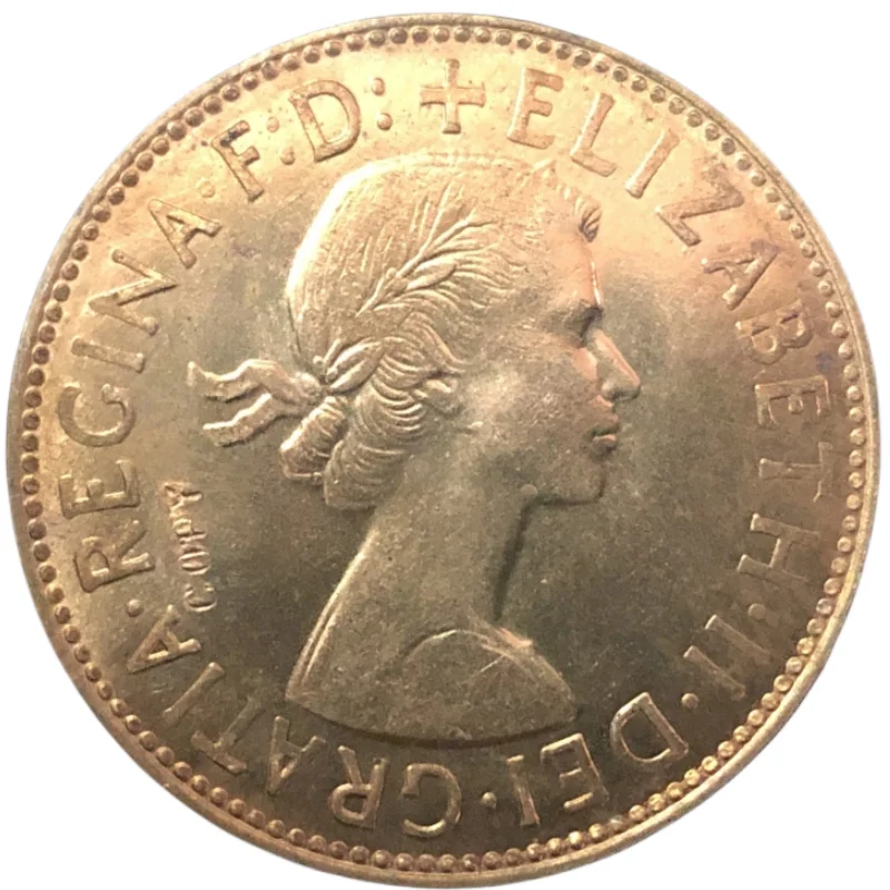 1964 Великобритания 1 Пенни-Elizabeth II портрет без "Бритт: OMN" Копия монеты