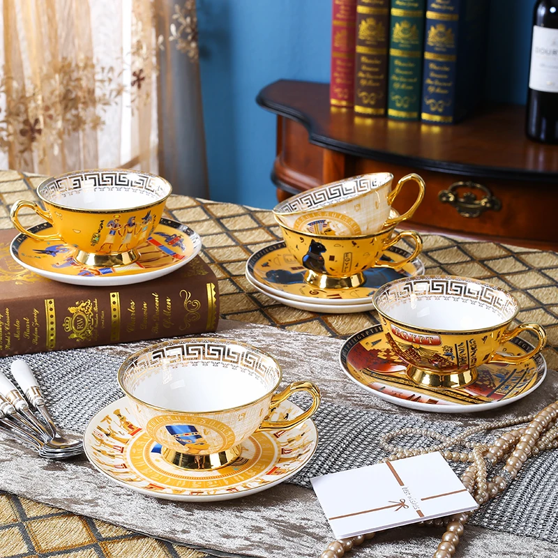 

O antigo estilo egípcio luxo cerâmica xícara de café e pires porcelana conjunto de café xícara de chá e pires moderno presente