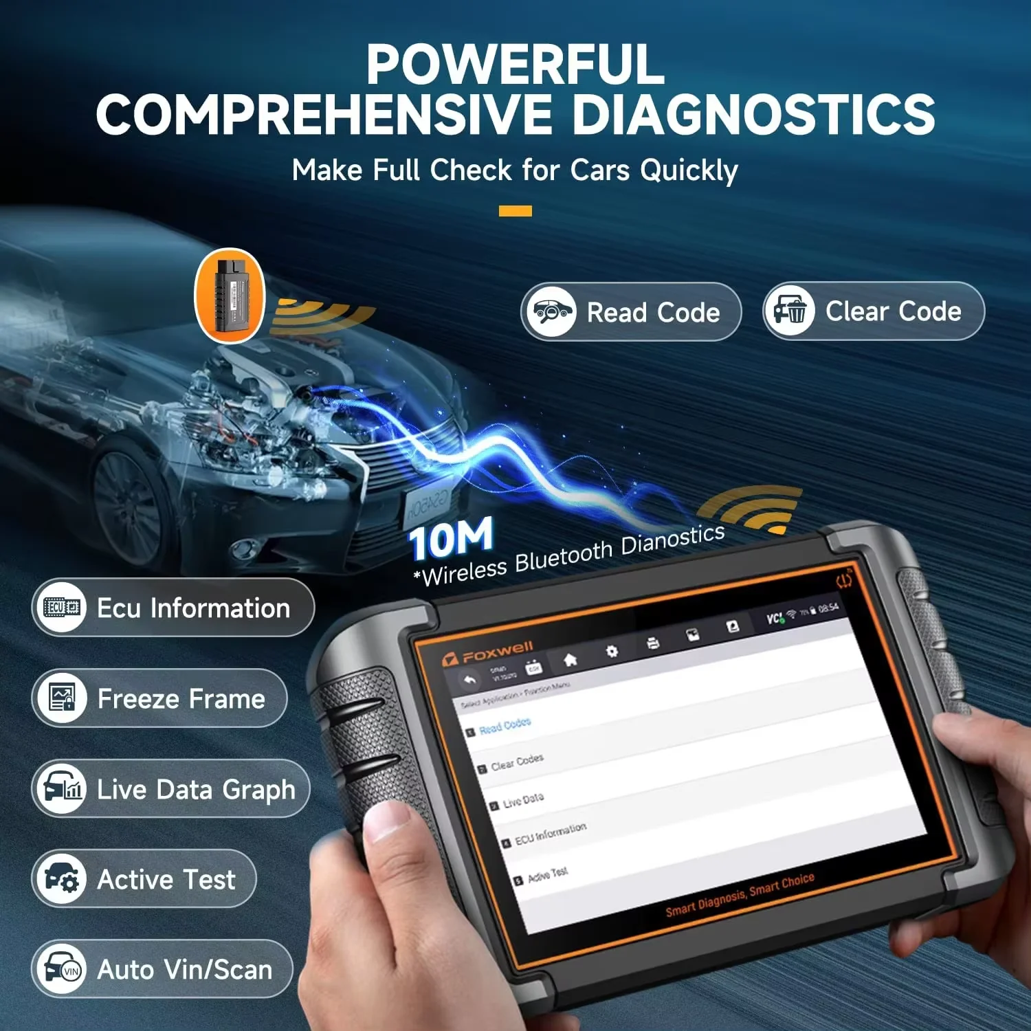 Диагностический инструмент для автомобилей с поддержкой OBD2 и Bluetooth, двустороннее тестирование всех систем, сброс 30+ функций IMMO, считыватель кодов, сканер FOXWELL NT809BT OBD2. (art.: 3920dd179ca1e) - 3920dd179ca1e