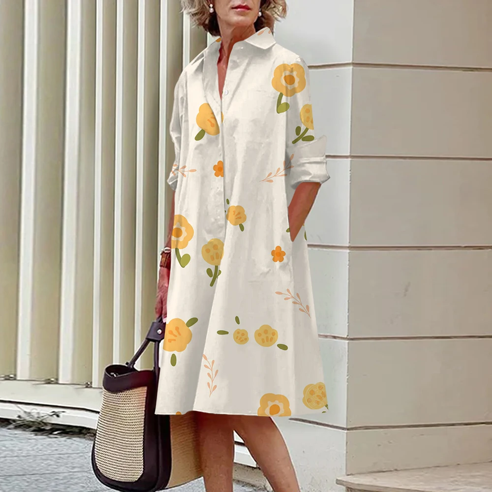 

Women Flower Dress Autumn Winter Blouse Skirt Female Girl Loose Streetwear Clothing Harajuku Long Sleeve Dress Women's Top