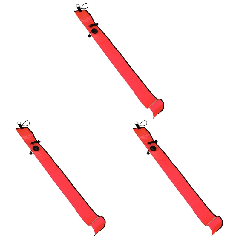 

NEW-3X 1M Scuba Diving Inflatable SMB Surface Signal Marker Buoy Visibility Float Signal Tube Sausage,Red