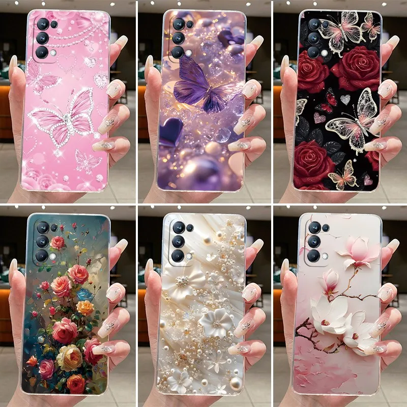 Фото Чехол для OPPO Reno 5 Pro 5K 5G 4G, модный чехол с бабочками и цветами, прозрачный силиконовый мягкий чехол из ТПУ, чехол для телефона Reno5 5Pro №1