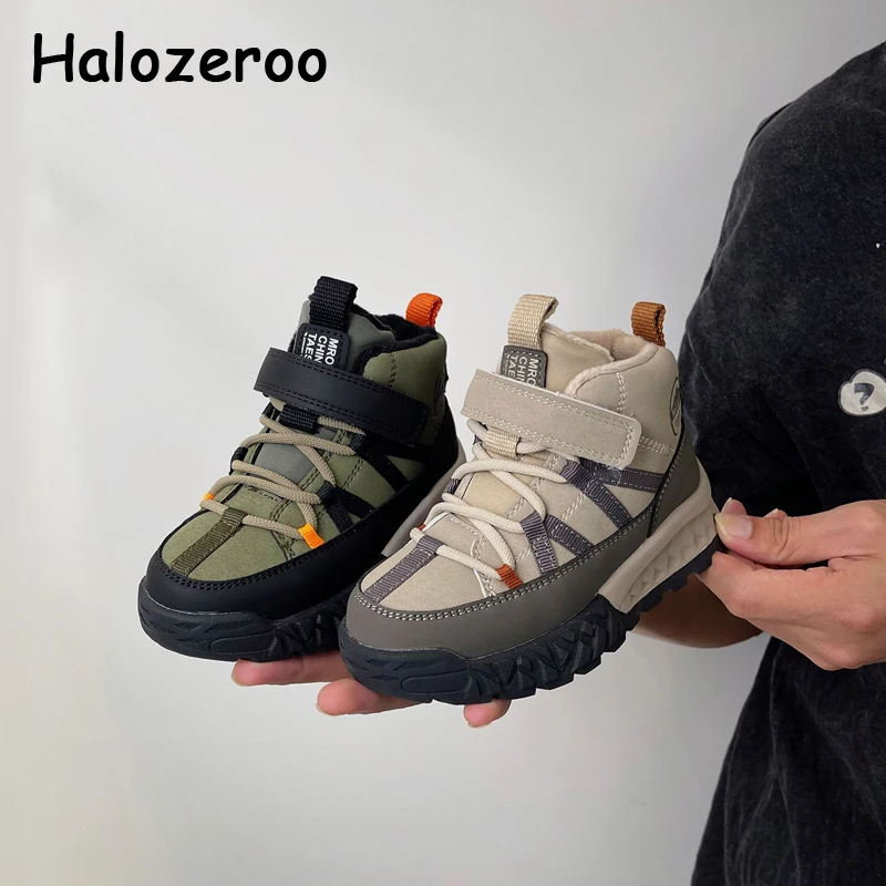 

Детские высокие кроссовки для мальчиков и девочек, зимние брендовые массивные кеды, повседневные теплые кроссовки, коричневые