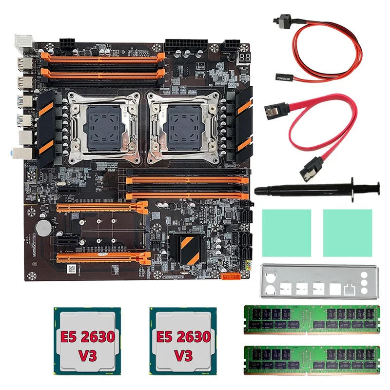 

Dual CPU Motherboard Motherboard +2XE5 2630 V3 CPU+2XDDR4 4G RECC RAM+SATA Cable+Baffle LGA 2011 8XDDR4 Slot Support 2011-V3 CPU