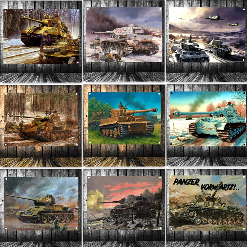 

WW 2 GER Wehrmacht T6 Tiger Tank Panzer Division Posters Wall Hanging Flag Armored Weapons War Art Banner Wall Decor Tapestry