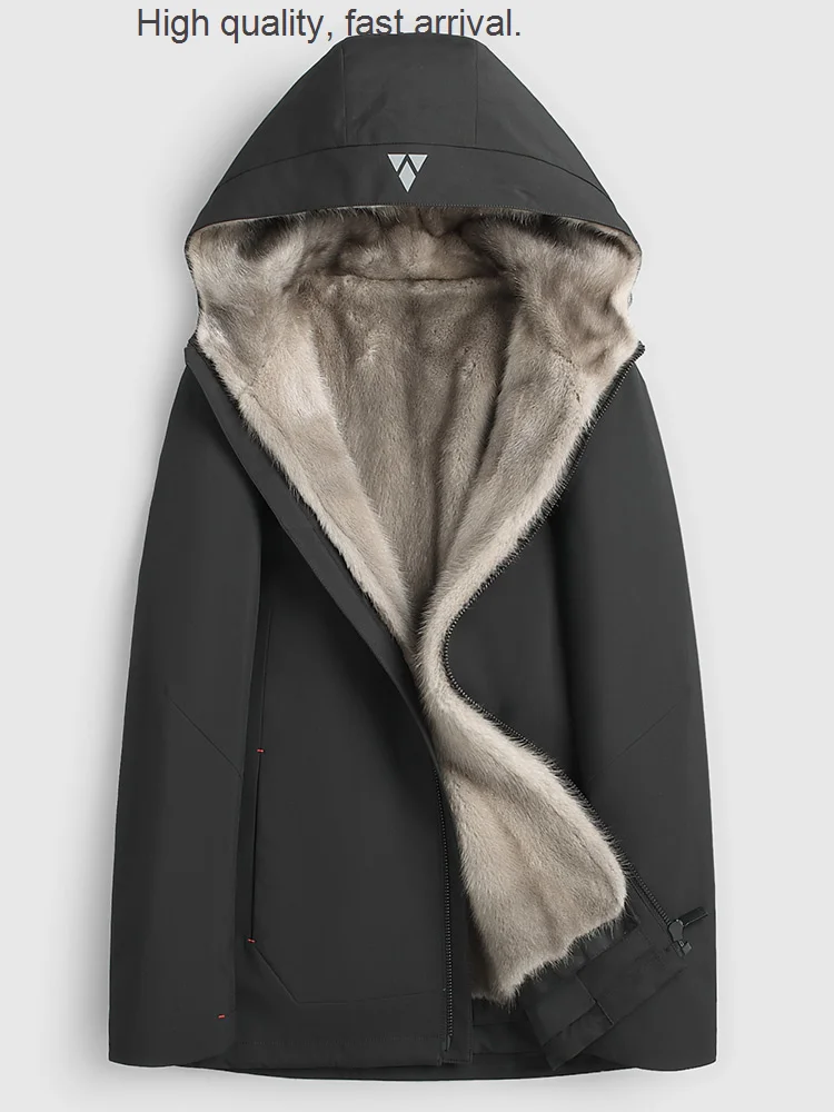 

Real Parka Men's Fur Marten Overcoats Mink Liner Nick Garment Short Fur Coat Whole Mink Wool coats for men