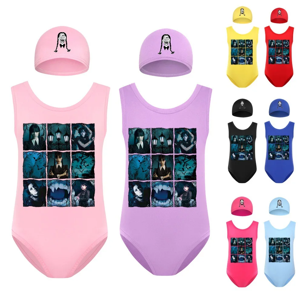 

Wednesday Addams Girls Cartoon Swimwear One piece Children Swimsuit Kids Float Swimsuit Kids High quality swimwear Beach Wear