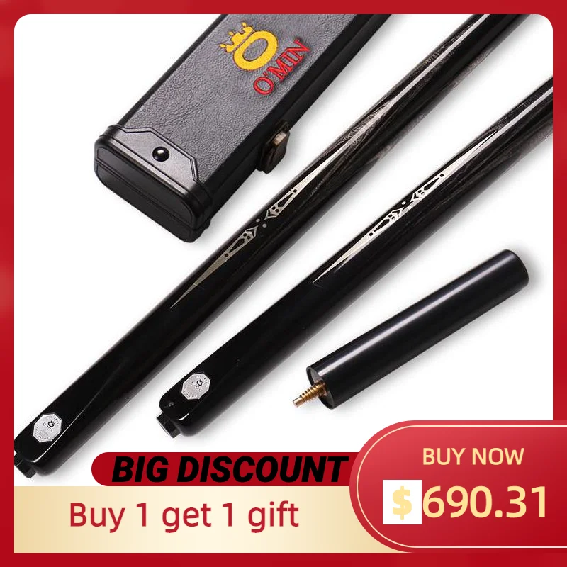 

O'MIN One Piece Snooker Cue with Case with Extension Handmade One Piece Snooker Kit 9.8 mm Tip with Billiard Single Snooker Cue