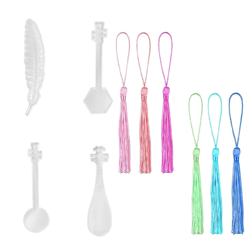 

Bookmark Resin Mold 4 Pack DIY Silicone Molds with 12Pcs Tassels Bookmark Silicone Molds for Resin