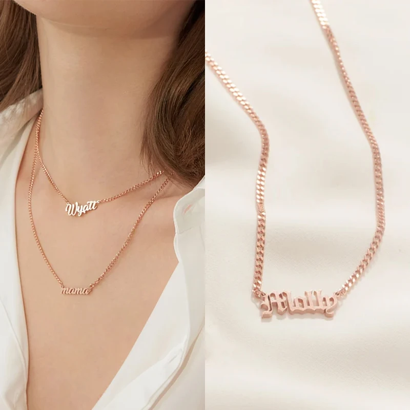

Stainless Steel Name Necklace Customized Fashion Personalized Letter Gold Color Choker Cuban Chain Necklace Nameplate Gifts