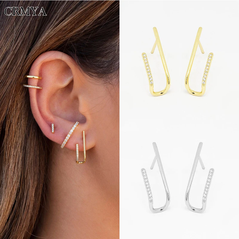 

CRMYA Gold Plated Climber Earrings for Women Fashion Piercing CZ Zircon Ear Cuffs 2023 female Jewelry Accessories Wholesale