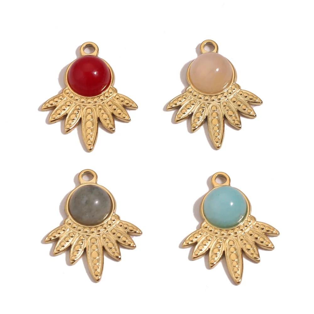 

5pcs Natural Stone Turquoise Stainless Steel Bohemia Charm Pendants Plated Gold Emission Tassel for DIY Earring Necklace Making