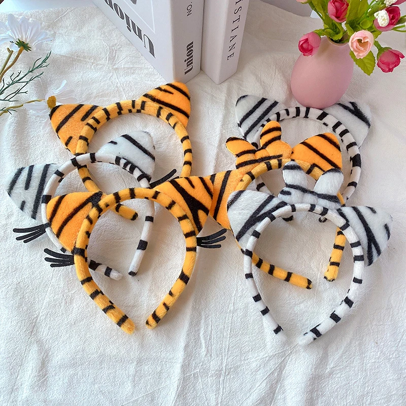 

Fashion Short Plush Tiger Leopard Cat Ear Headband Cute Women Girls Kids Party Festival Fantastic Hair Accessories HairBand