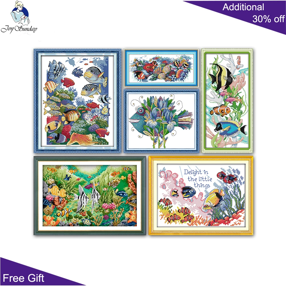 Вышивка крестиком с тропическими рыбками Joy Sunday украшение для дома красивыми D043(2)