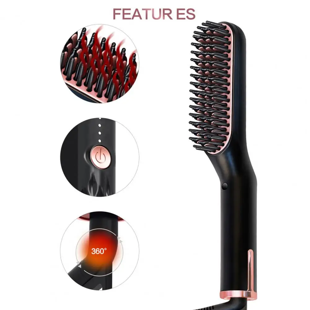 

Compact Durable Beard Straightening Hot Brush Adjustable Settings Beard Brush Comfortable Grip for Male